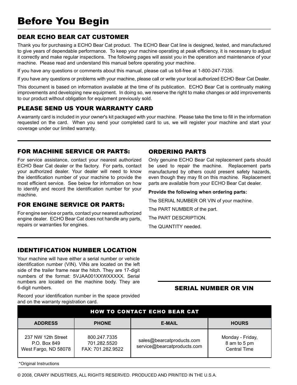 Before you begin | Echo Bear Cat SC3305 User Manual | Page 2 / 48