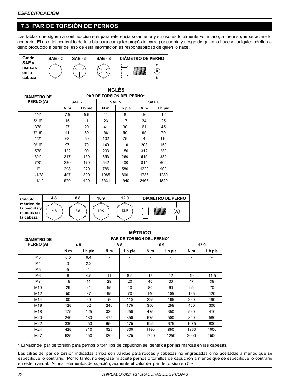 2 par de torsión de pernos, 3 par de torsión de pernos | Echo Bear Cat SC3270T User Manual | Page 26 / 47