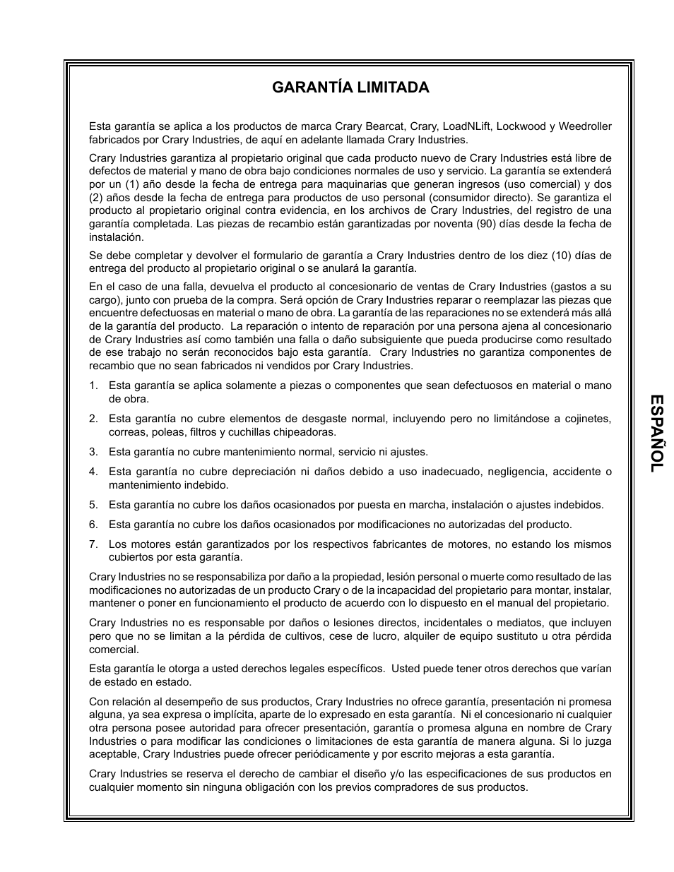 Esp añol, Garantía limitada | Echo Bear Cat SC3270T User Manual | Page 3 / 47