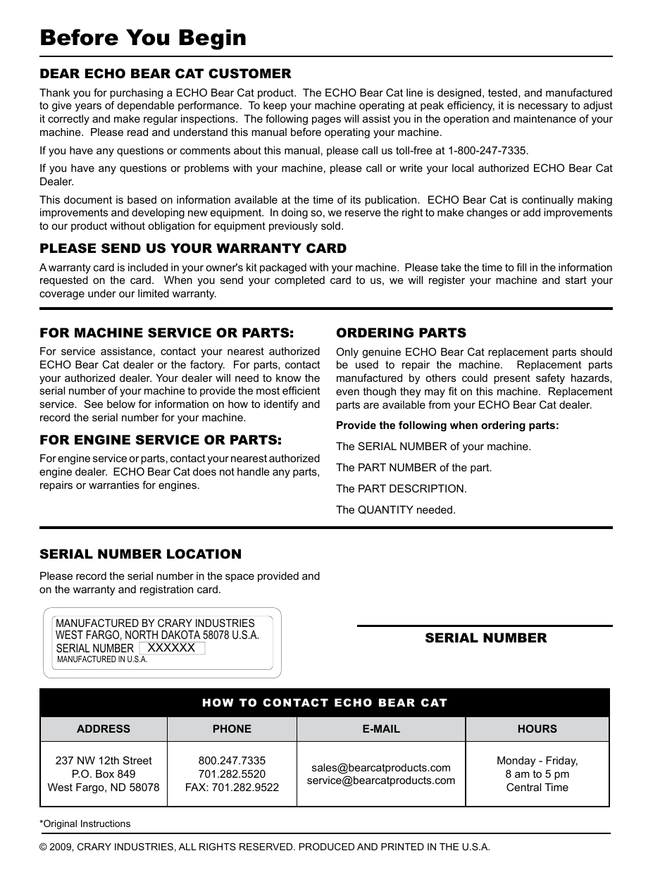 Before you begin | Echo Bear Cat SC2206 User Manual | Page 2 / 28