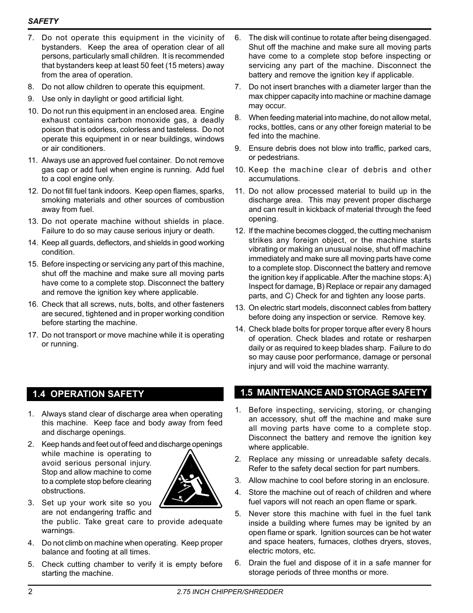 4 operation safety, 5 maintenance and storage safety | Echo Bear Cat SC2206 User Manual | Page 6 / 28