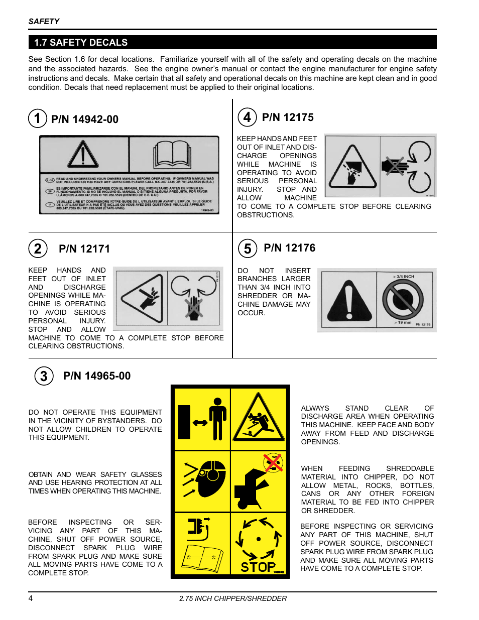 7 safety decals | Echo Bear Cat SC2206 User Manual | Page 8 / 28