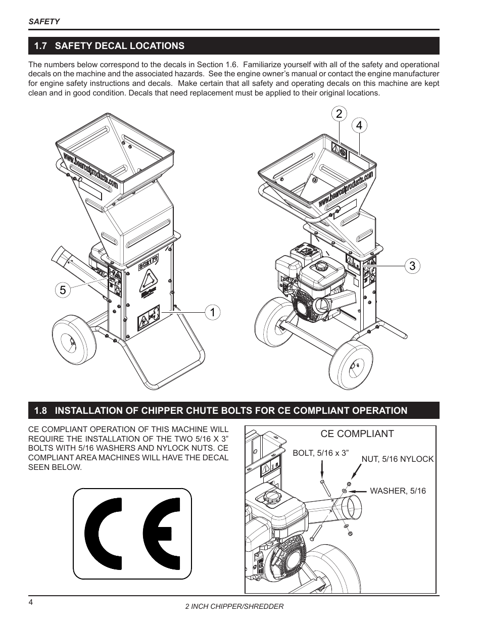 7 safety decal locations, Compliant operation | Echo Bear Cat SC2170 User Manual | Page 8 / 21