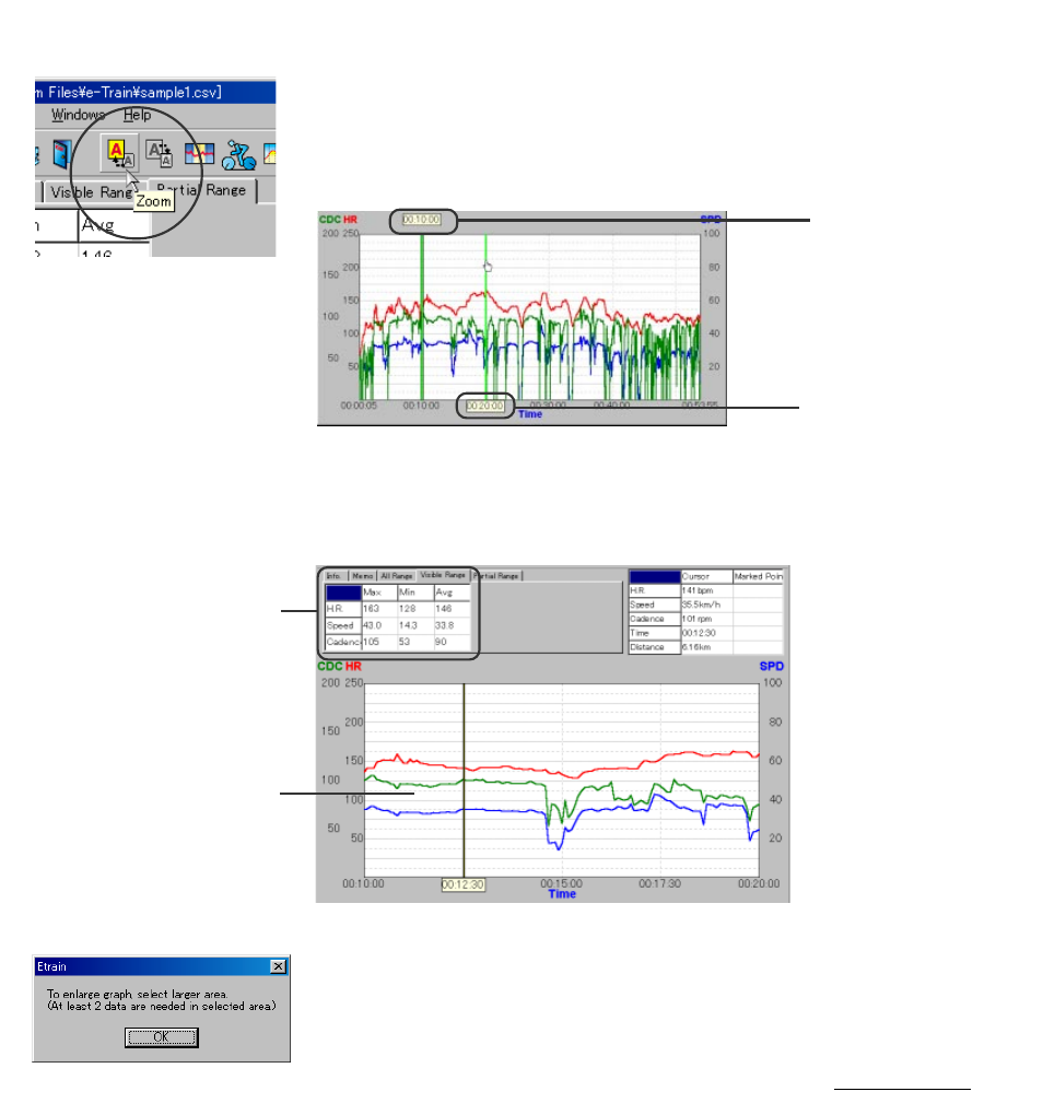 Zooming graph, Specifying range | CatEye MSC Download Kit User Manual | Page 19 / 37