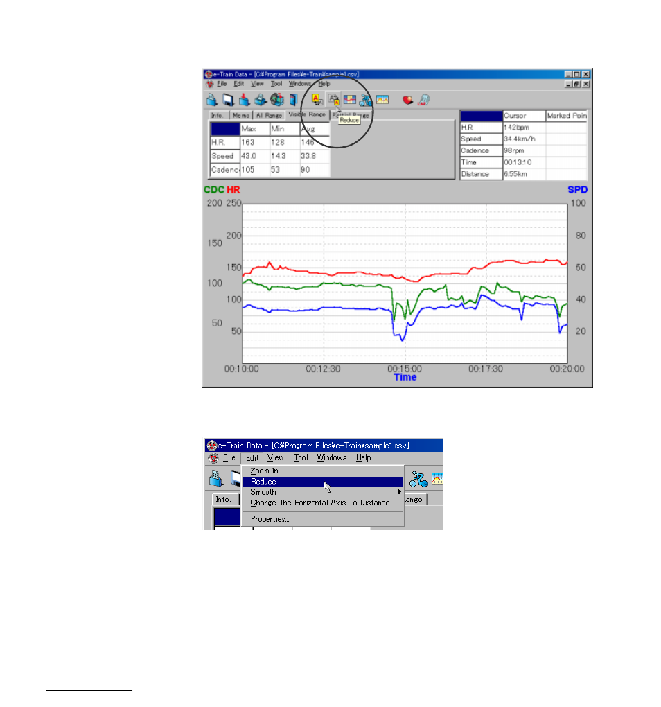 Reducing graph, Zooming graph | CatEye MSC Download Kit User Manual | Page 20 / 37