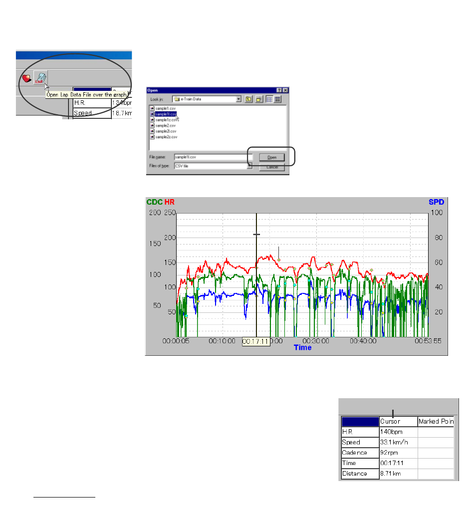 Superimposing lap data, Superimposing h.r. target zone data | CatEye MSC Download Kit User Manual | Page 24 / 37