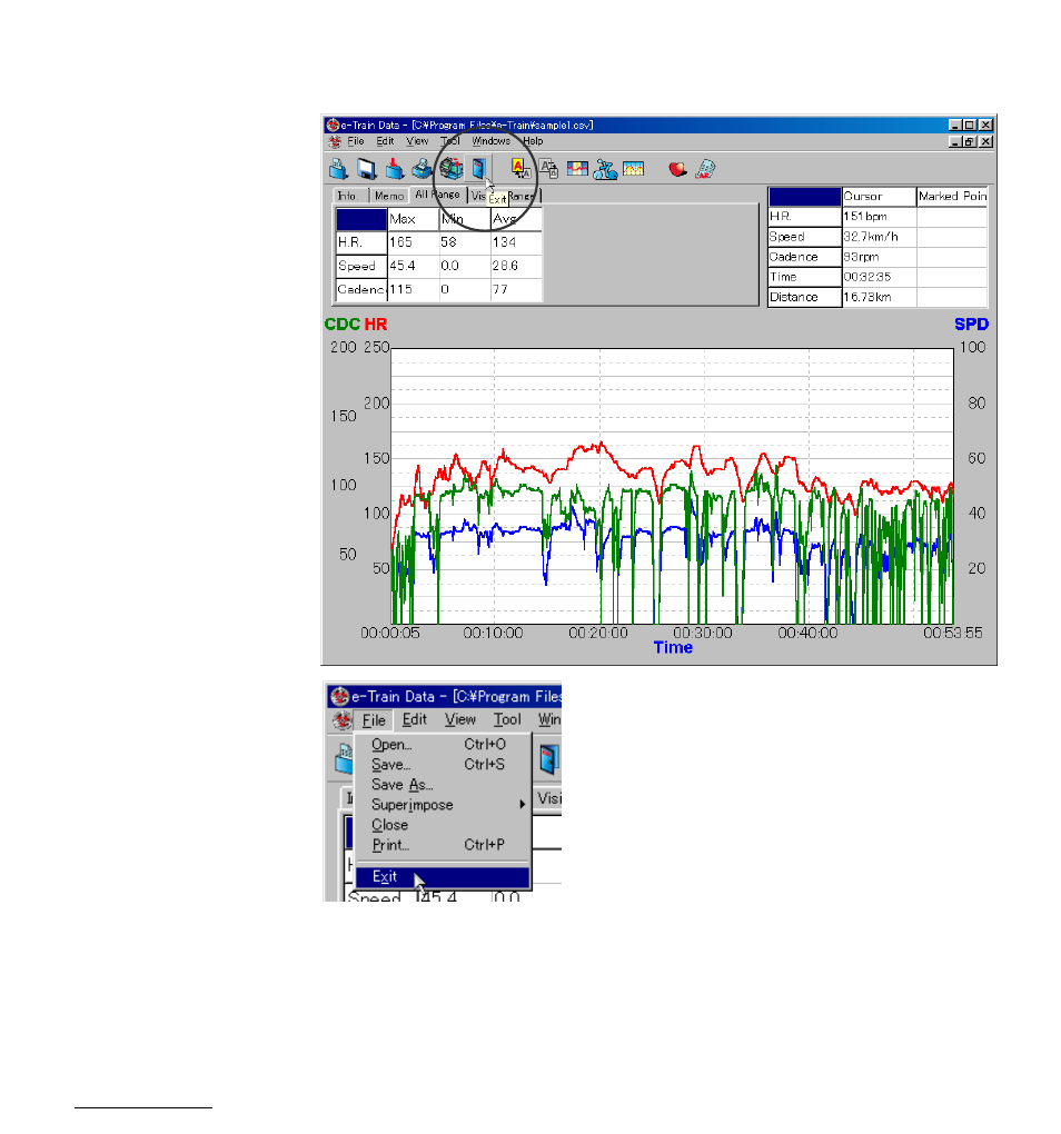 To exit e-train data | CatEye MSC Download Kit User Manual | Page 28 / 37