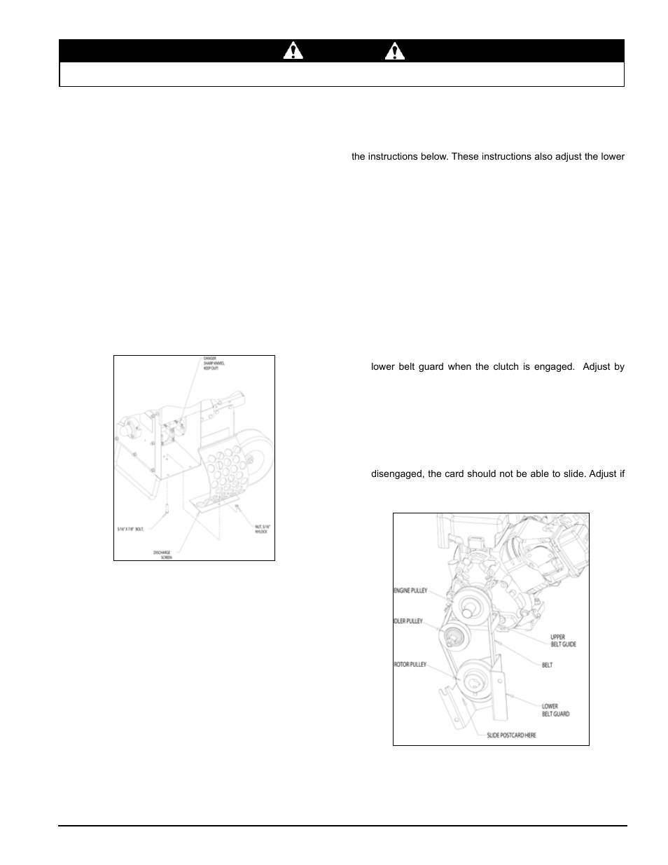 Warning 5.5 changing the discharge screen, 6 belt guide adjustments | Echo Bear Cat 70580 v.1 User Manual | Page 21 / 86
