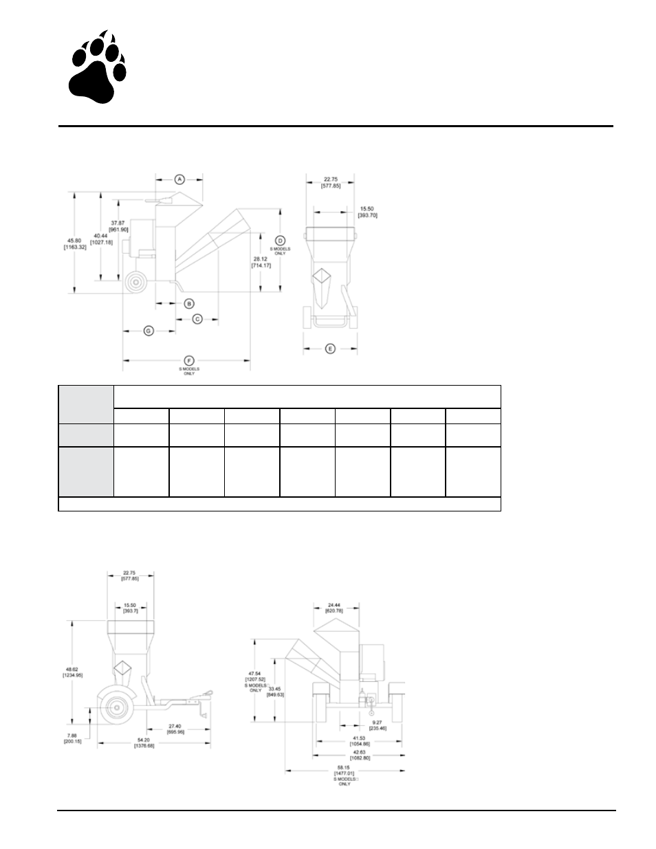 7specifications, 1 non-towable models 7.2 towable models | Echo Bear Cat 70580 v.1 User Manual | Page 25 / 86