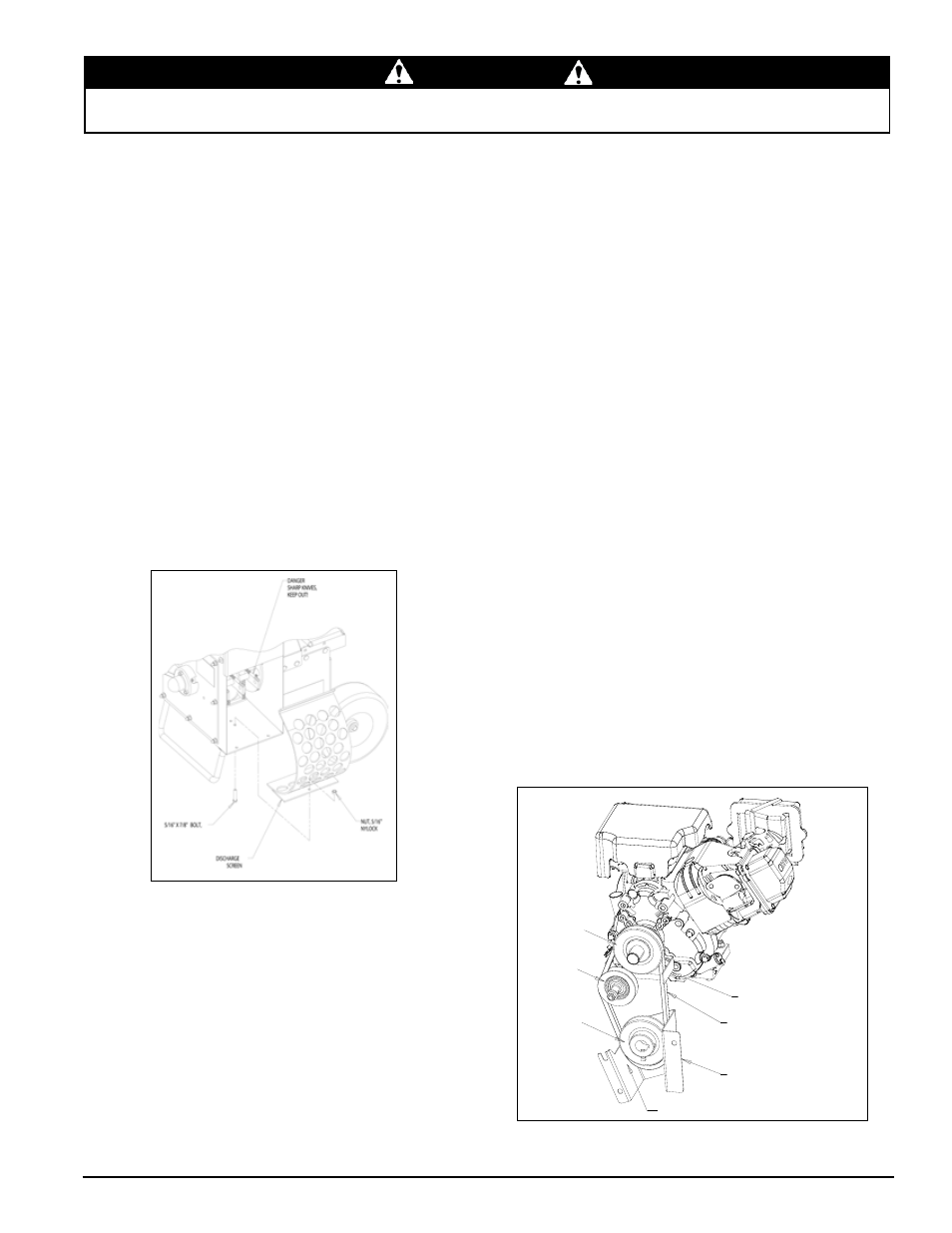 Advertencia 5.5 cambio de la criba de descarga, 6 ajustes de la guía de correa | Echo Bear Cat 70580 v.1 User Manual | Page 49 / 86