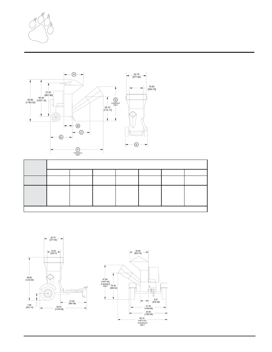 7 especificaciones, Sección, 1 modelos no remolcables 7.2 modelos remolcables | Echo Bear Cat 70580 v.1 User Manual | Page 53 / 86