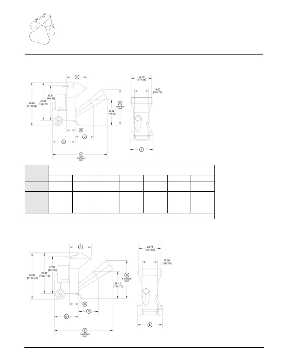 7 spécifications, Partie, 1 modèles non tractables 7.2 modèles tractables | Guide d’utilisation echo bear cat 23 | Echo Bear Cat 70580 v.1 User Manual | Page 81 / 86