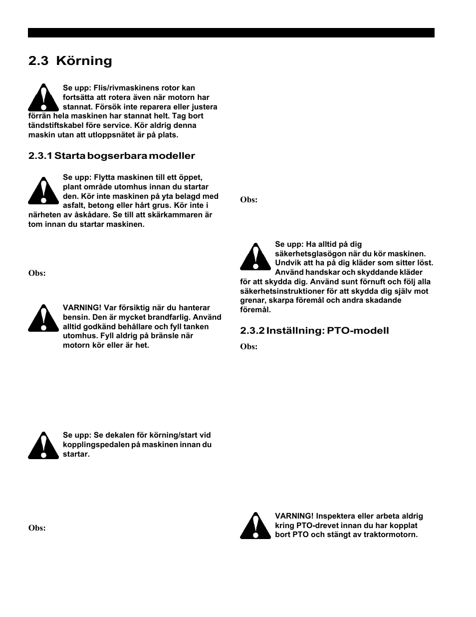 3 körning | Echo Bear Cat 70554S User Manual | Page 111 / 125