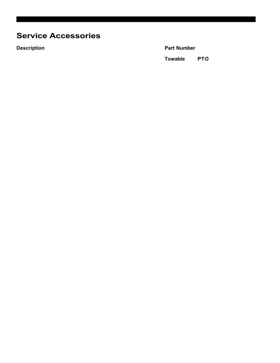 Service accessories, Description part number towable pto | Echo Bear Cat 70554S User Manual | Page 19 / 125