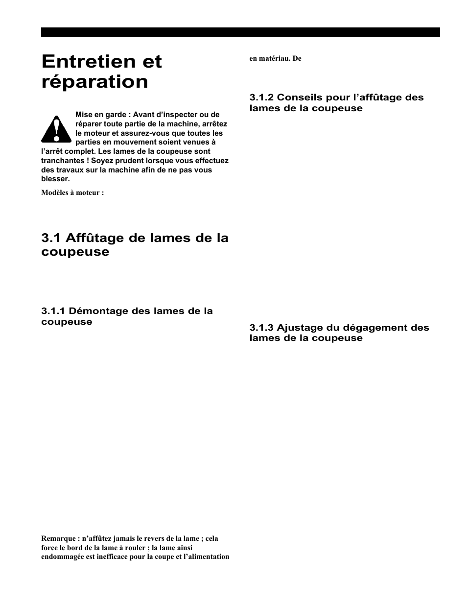 Entretien et réparation, 1 affûtage de lames de la coupeuse | Echo Bear Cat 70554S User Manual | Page 34 / 125