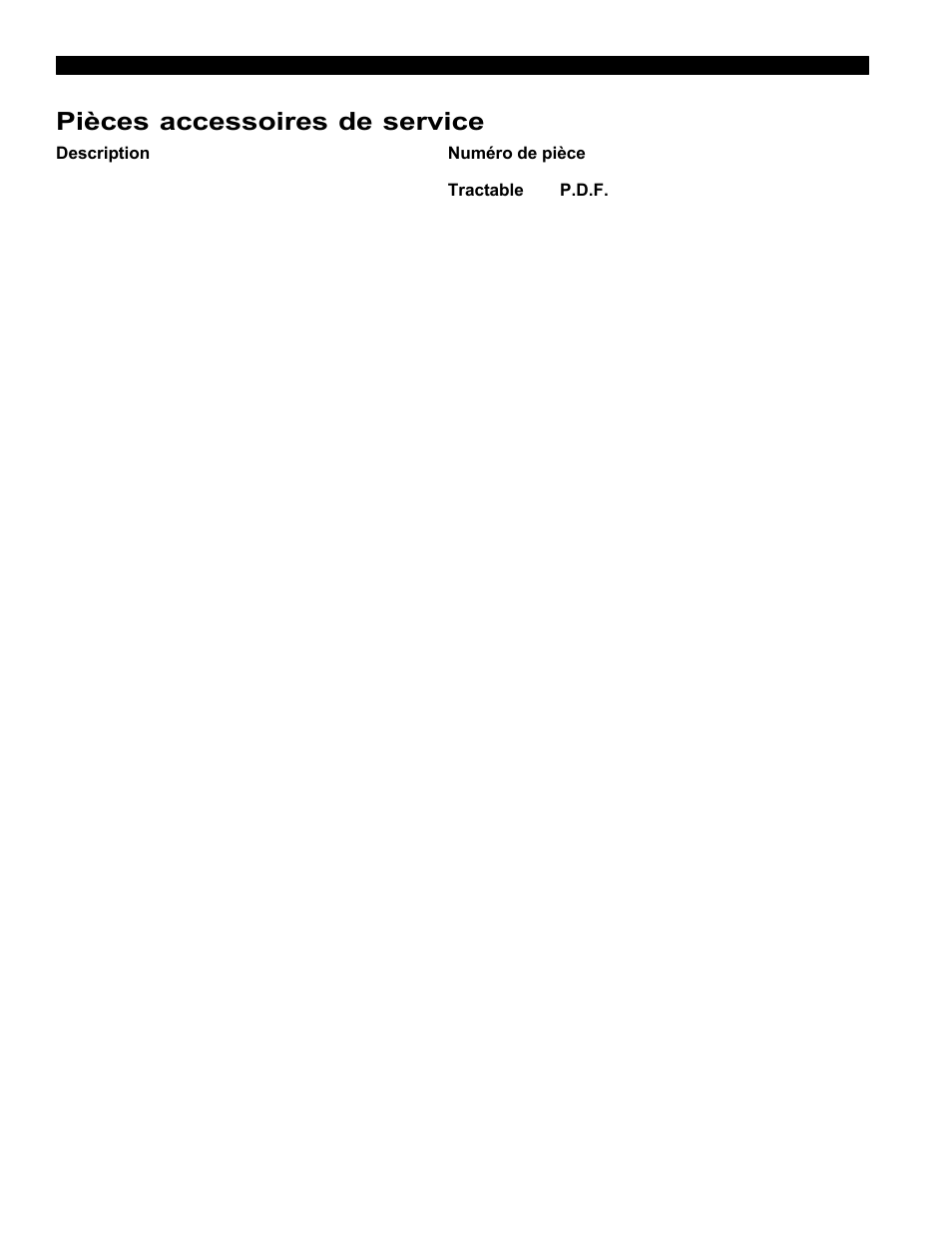 Pièces accessoires de service, Description numéro de pièce tractable p.d.f | Echo Bear Cat 70554S User Manual | Page 39 / 125