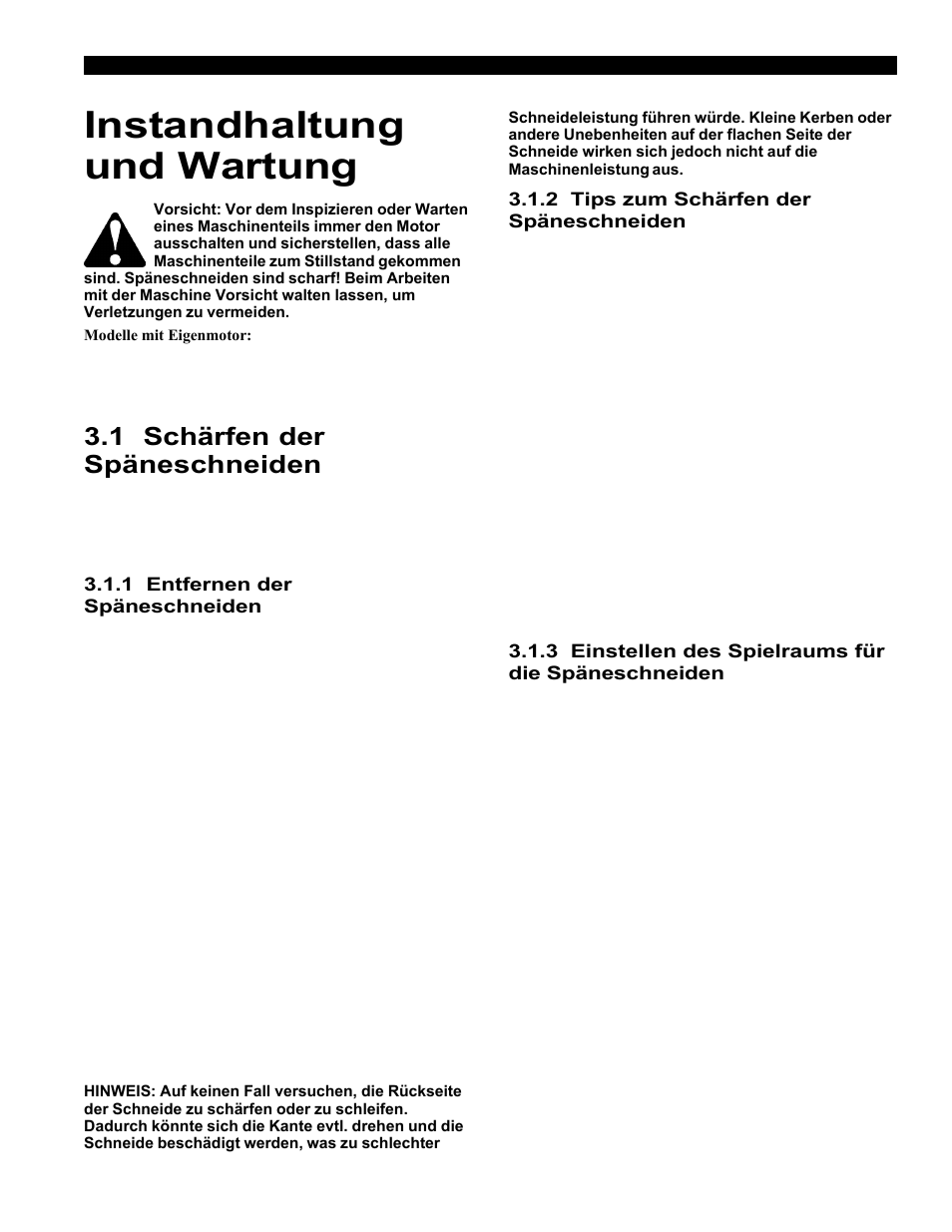 Instandhaltung und wartung, 1 schärfen der späneschneiden | Echo Bear Cat 70554S User Manual | Page 54 / 125