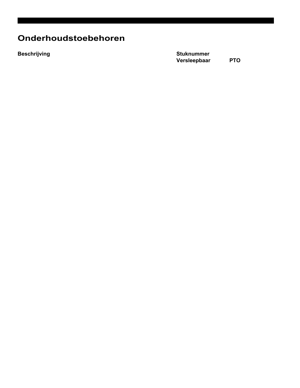 Onderhoudstoebehoren, Beschrijving stuknummer versleepbaar pto | Echo Bear Cat 70554S User Manual | Page 79 / 125