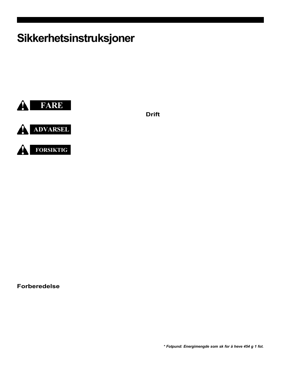 Sikkerhetsinstruksjoner, Fare, Advarsel | Echo Bear Cat 70554S User Manual | Page 85 / 125