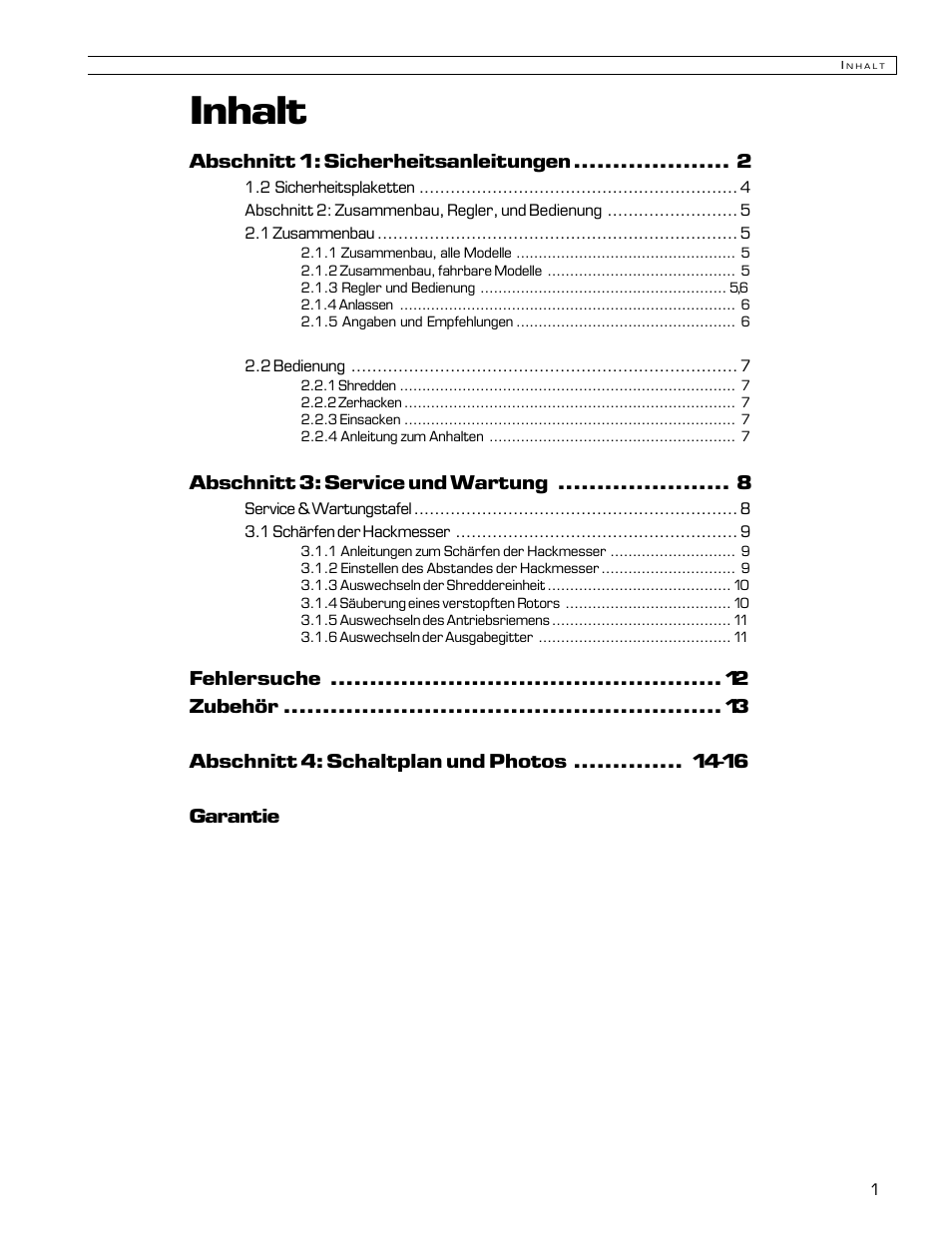 Inhalt | Echo Bear Cat 70580S User Manual | Page 36 / 103