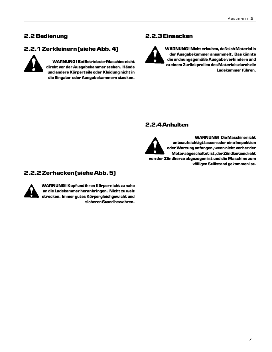 2 zerhacken (siehe abb. 5), 3 einsacken, 4 anhalten | Echo Bear Cat 70580S User Manual | Page 42 / 103