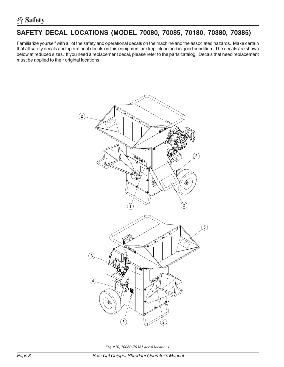 Safety | Echo Bear Cat 70385 User Manual | Page 14 / 52