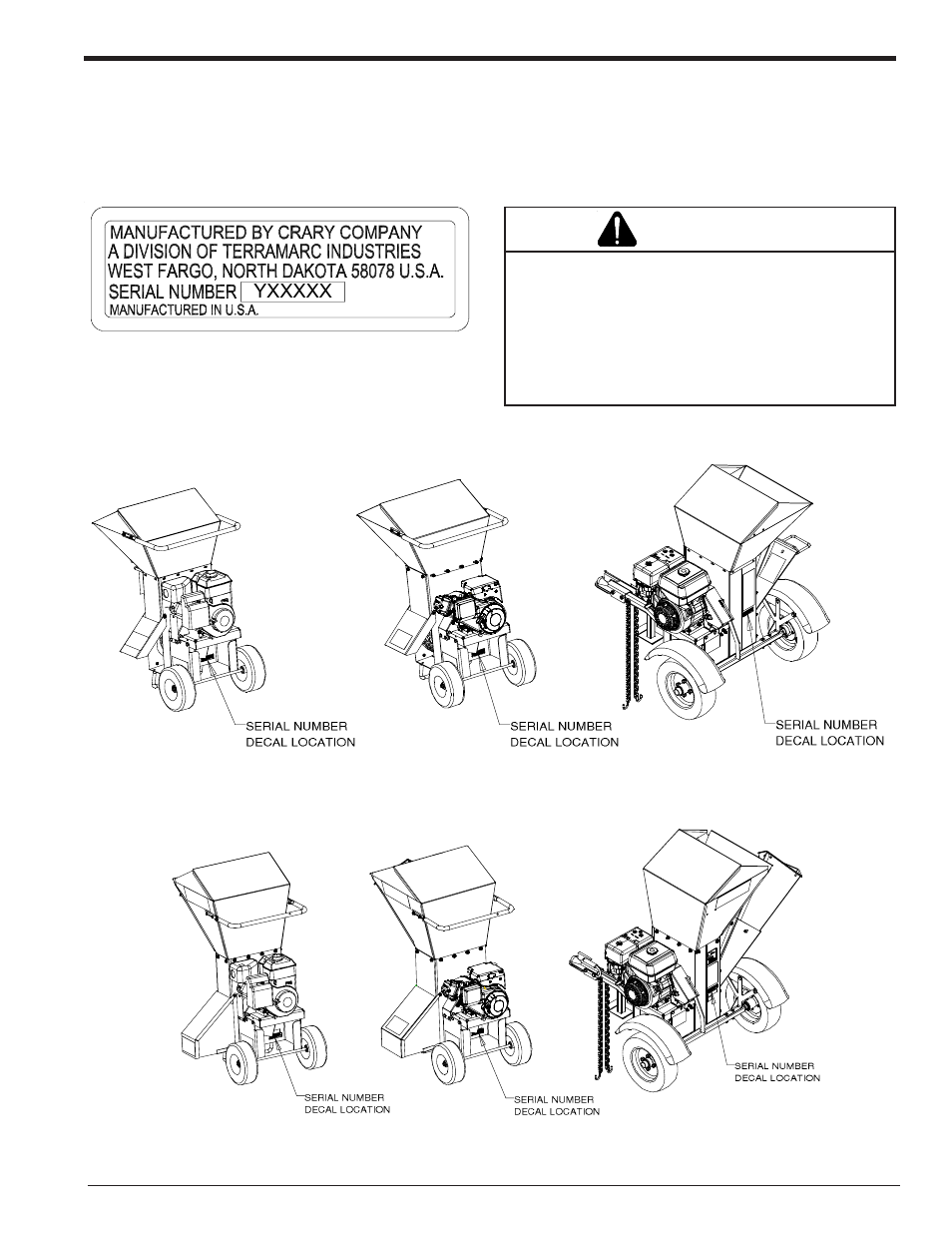 Warning, Serial number location | Echo Bear Cat 70385 User Manual | Page 3 / 52