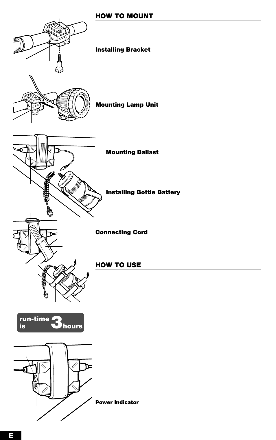 How to mount, How to use, Run-time is | Hours | CatEye HL-MH310 User Manual | Page 3 / 4