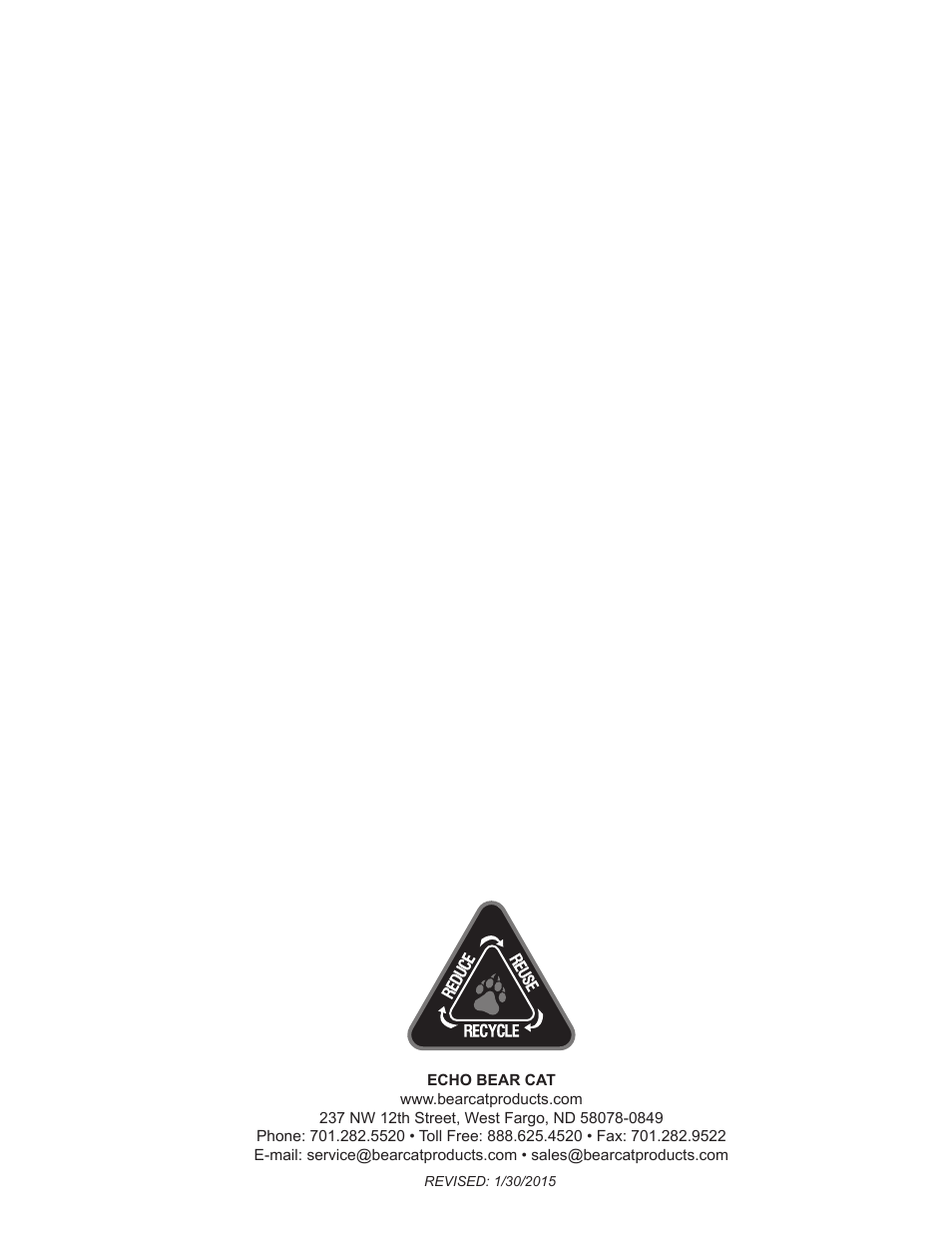 Echo Bear Cat DL10 User Manual | Page 20 / 20