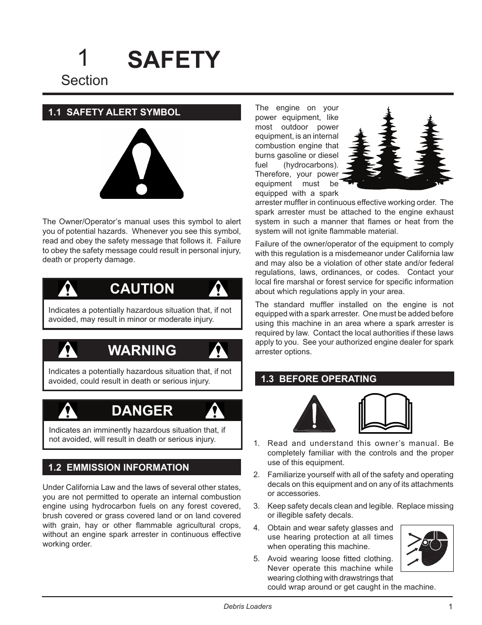 Safety, 1 safety alert symbol, 2 emmission information | 3 before operating, Caution, Danger, Warning | Echo Bear Cat DL10 User Manual | Page 5 / 20