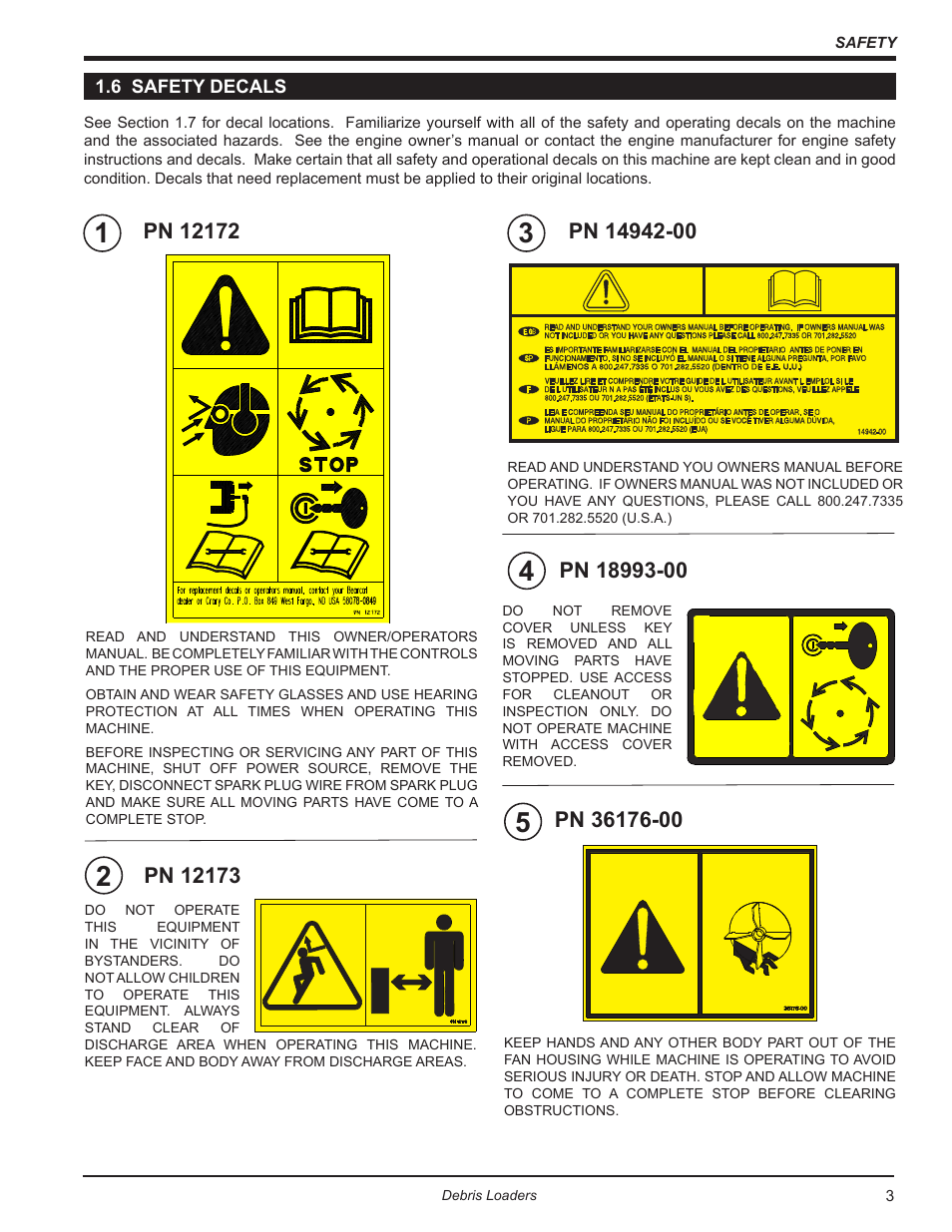 6 safety decals | Echo Bear Cat DL10 User Manual | Page 7 / 20
