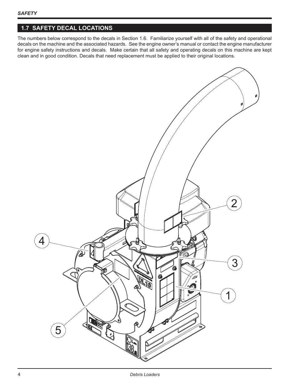 7 safety decal locations | Echo Bear Cat DL10 User Manual | Page 8 / 20
