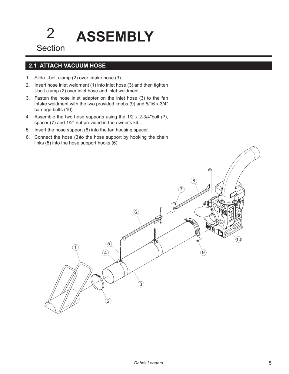 Assembly, 1 attach vacuum hose, Assembly 2 | Echo Bear Cat DL10 User Manual | Page 9 / 20