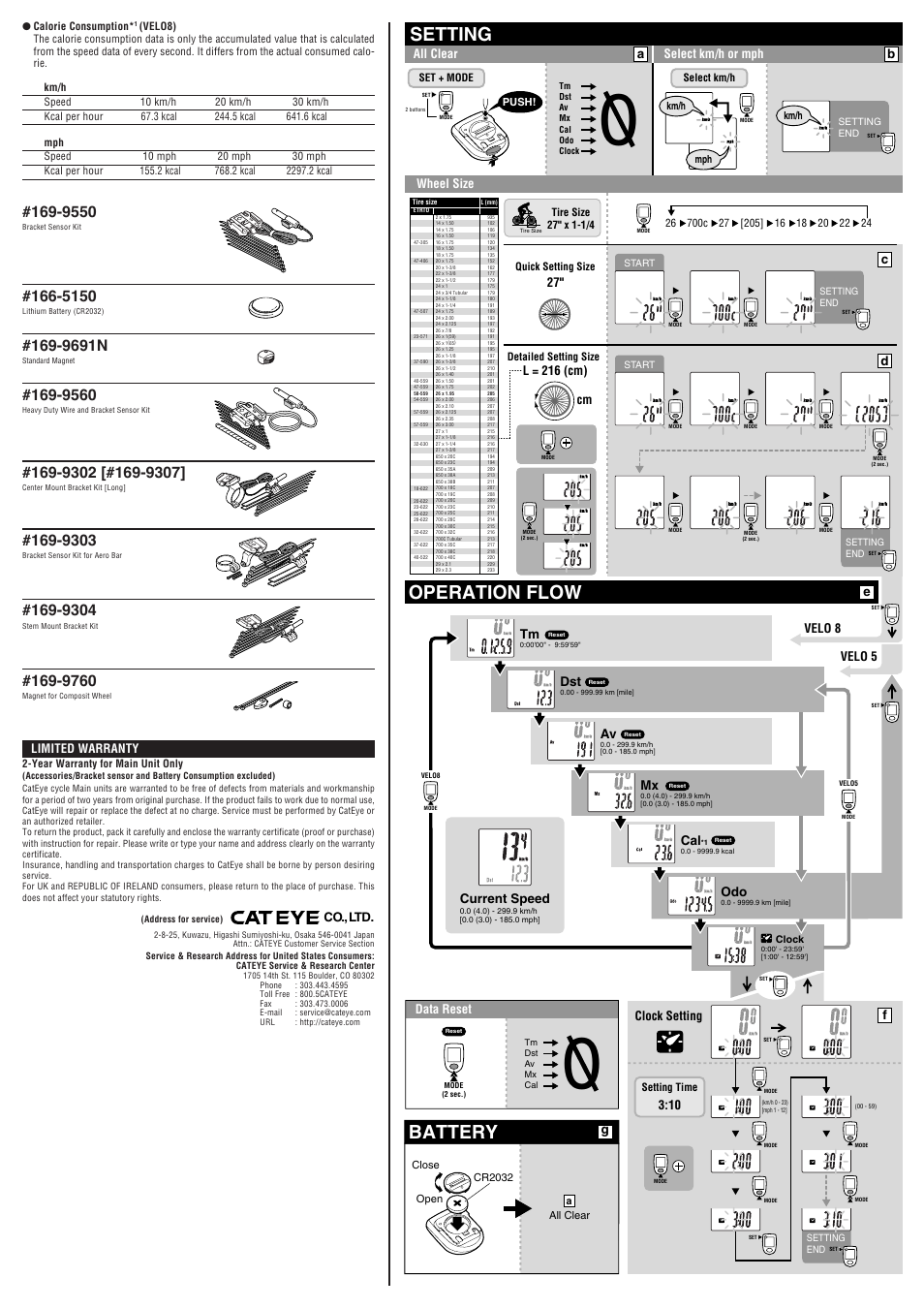 Operation flow setting, Battery, 9691n | CatEye CC-VL510 User Manual | Page 2 / 2