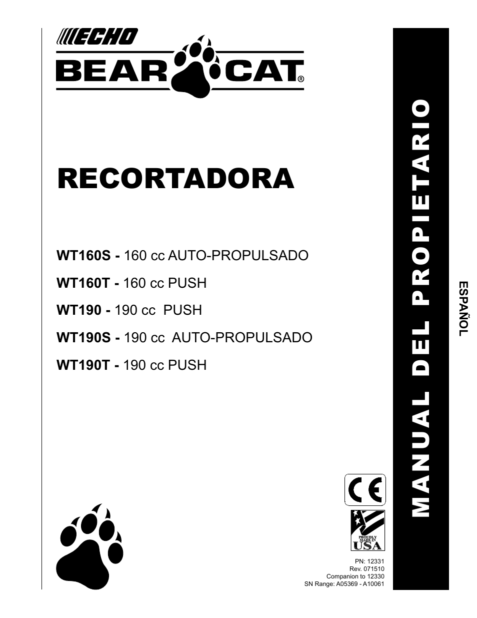 Echo Bear Cat WT190T 2010 User Manual | 33 pages