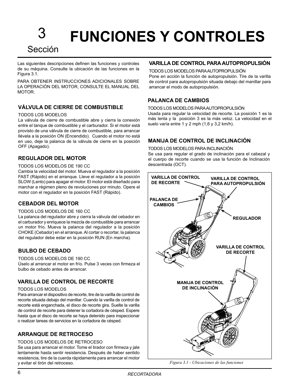 Funciones y controles, 3funciones y controles, Sección | Echo Bear Cat WT190T 2010 User Manual | Page 10 / 33