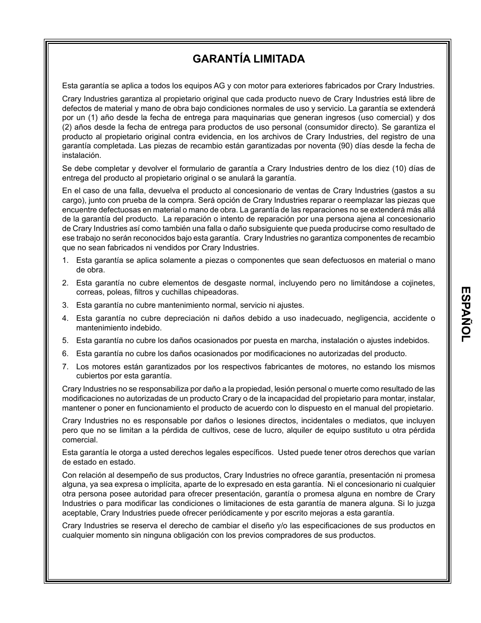 Es pañol, Garantía limitada | Echo Bear Cat WT190T 2010 User Manual | Page 3 / 33