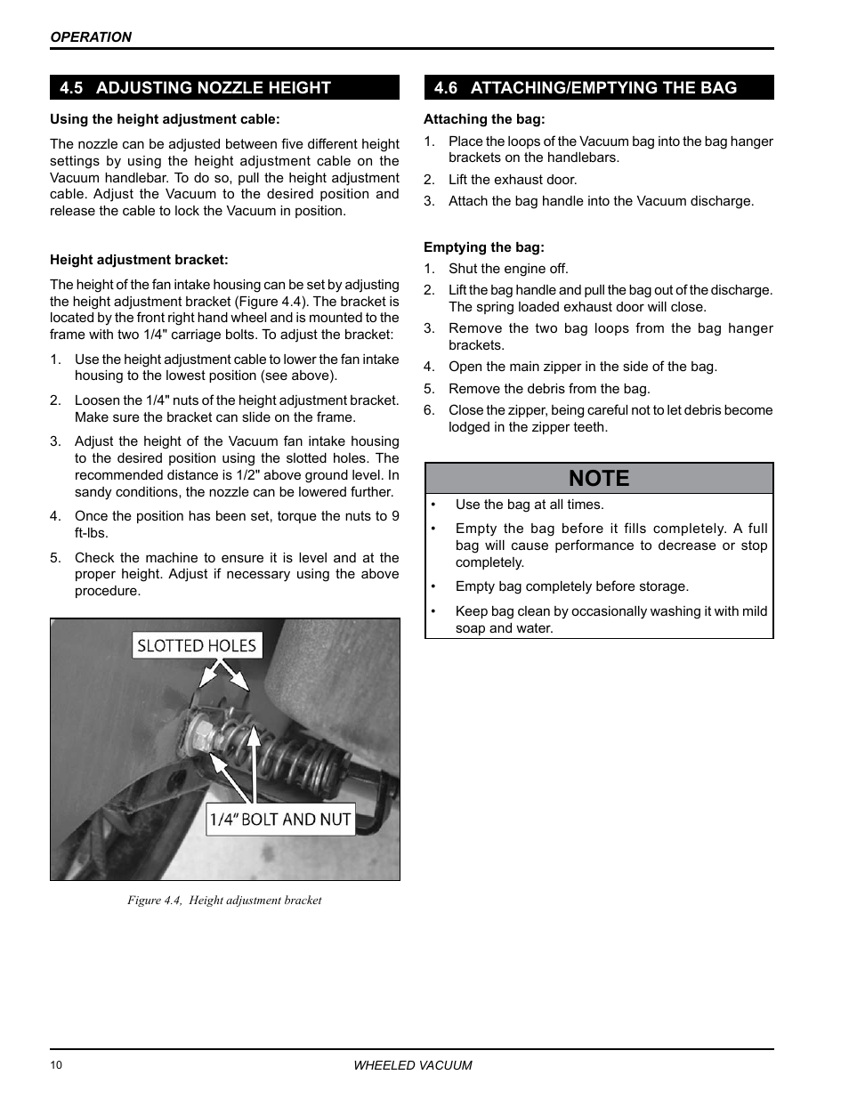 5 adjusting nozzle height, 6 attaching/emptying the bag | Echo Bear Cat WV190S 2009 User Manual | Page 14 / 28