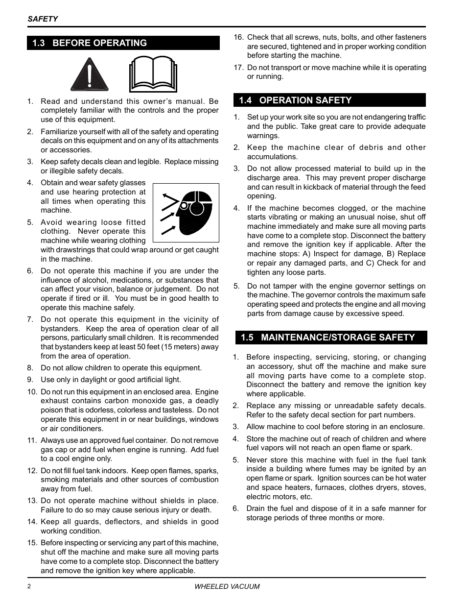 3 before operating, 4 operation safety, 5 maintenance/storage safety | Echo Bear Cat WV190S 2009 User Manual | Page 6 / 28