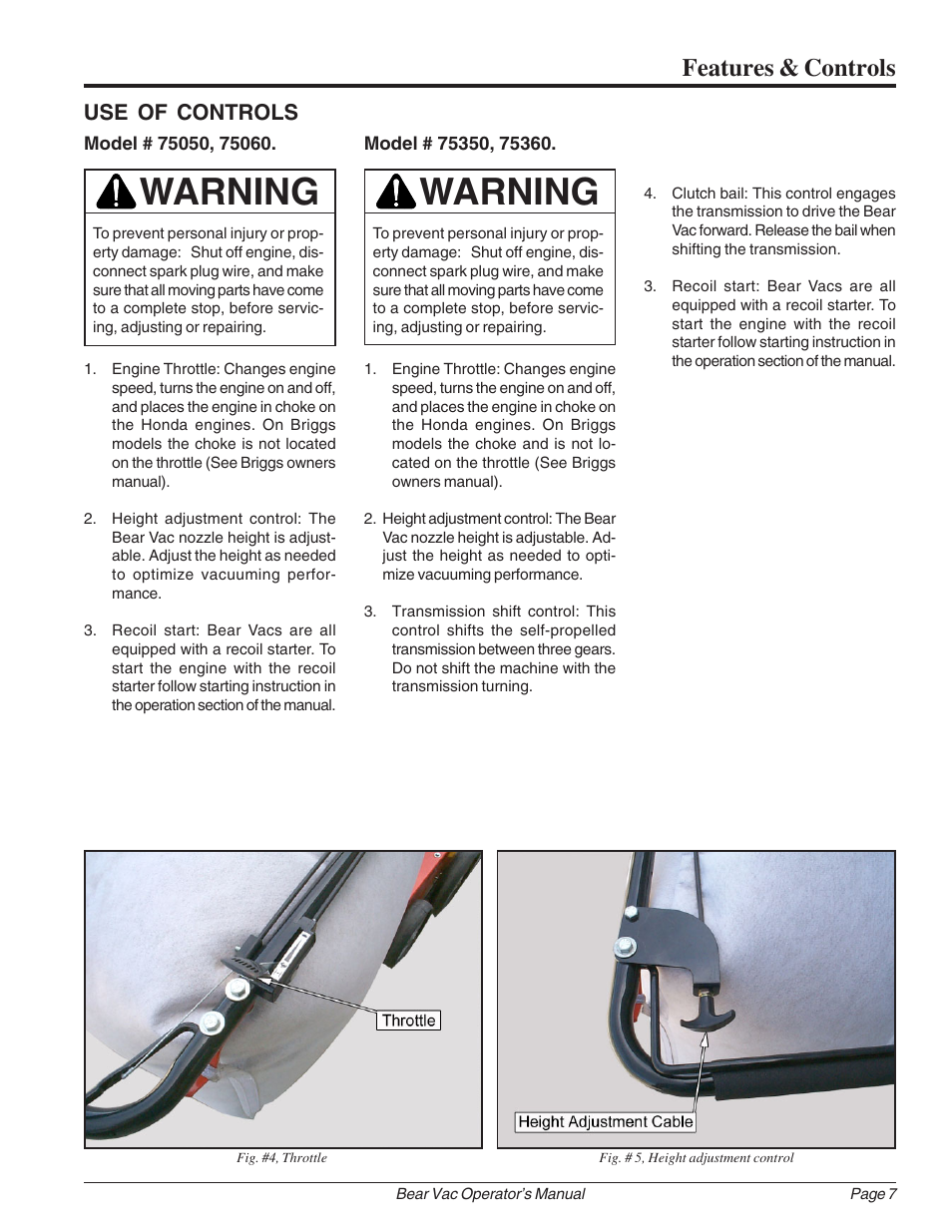 Warning, Features & controls | Echo Bear Cat 75360 2002 User Manual | Page 13 / 28