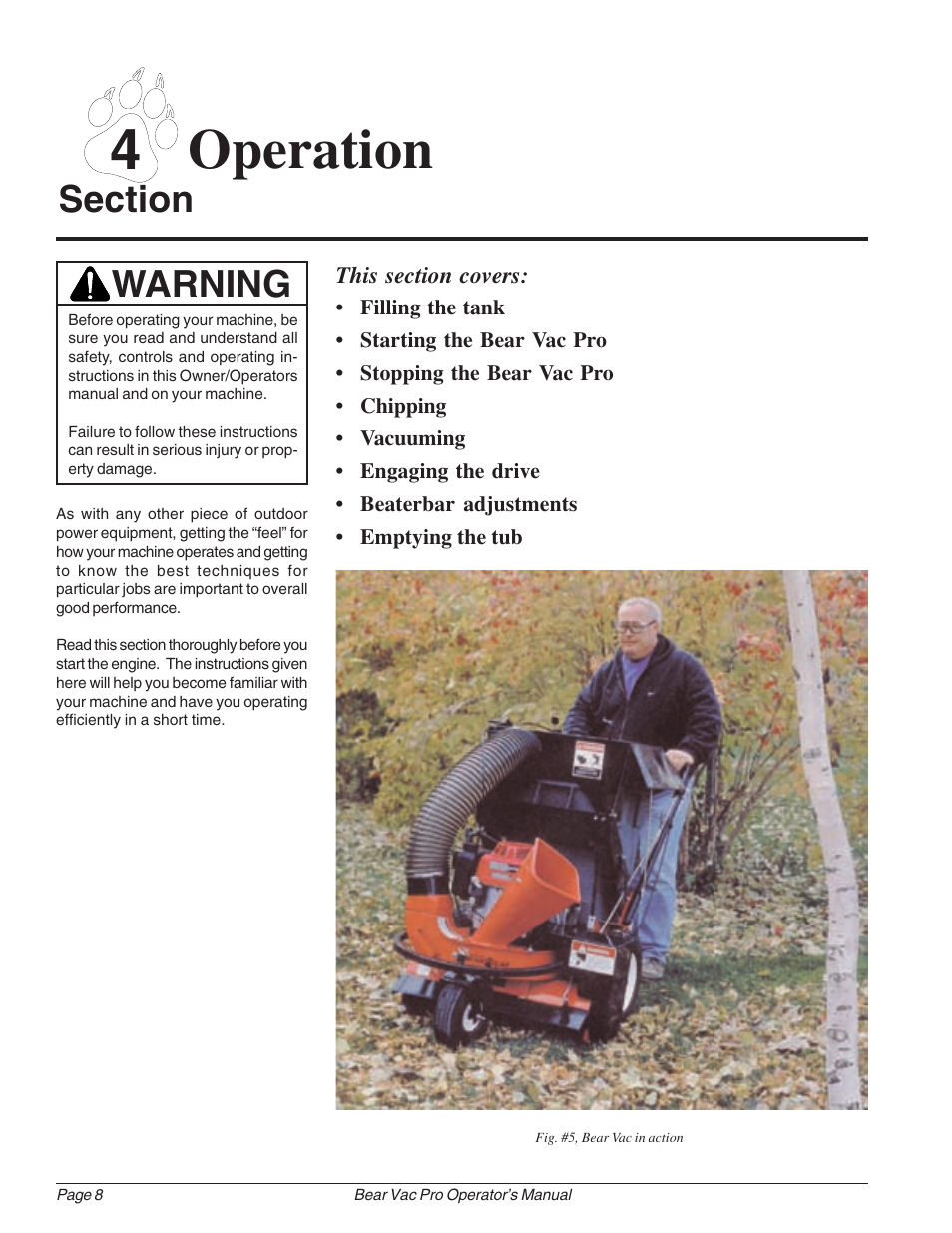 4 operation, Warning | Echo Bear Cat 75111 User Manual | Page 14 / 27