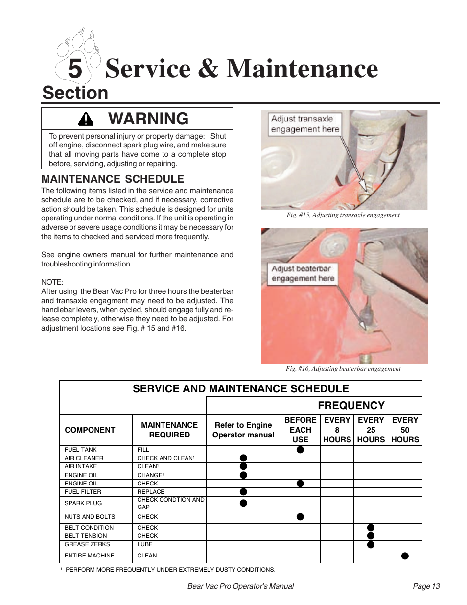 5 service & maintenance, Warning | Echo Bear Cat 75111 User Manual | Page 19 / 27