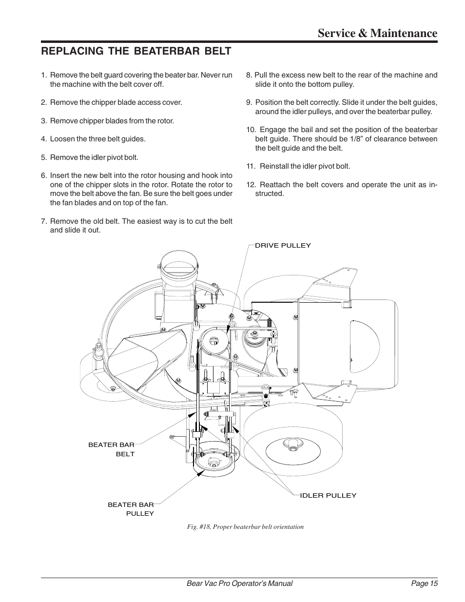 Service & maintenance, Replacing the beaterbar belt | Echo Bear Cat 75111 User Manual | Page 21 / 27