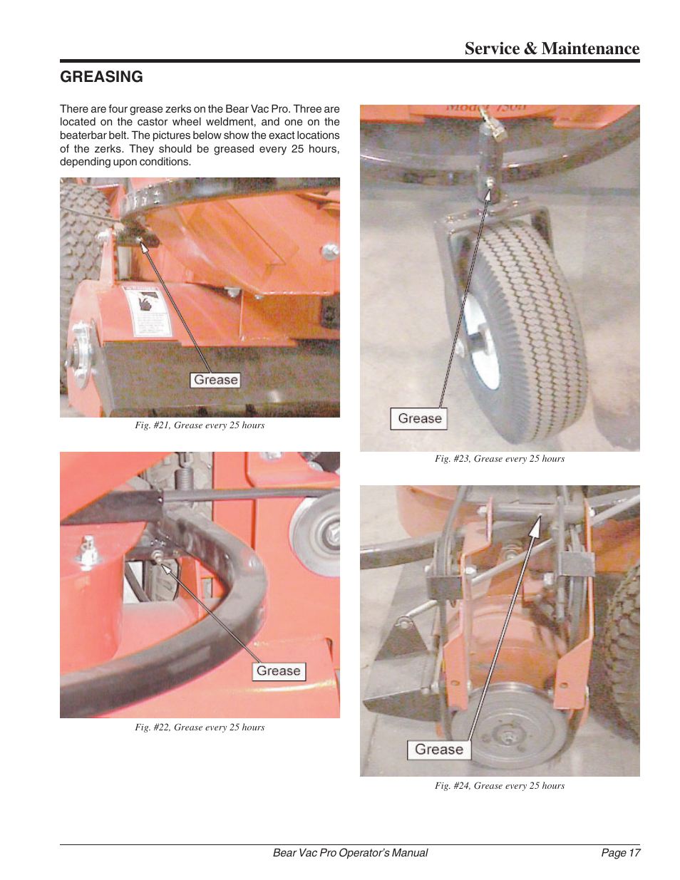 Service & maintenance, Greasing | Echo Bear Cat 75111 User Manual | Page 23 / 27