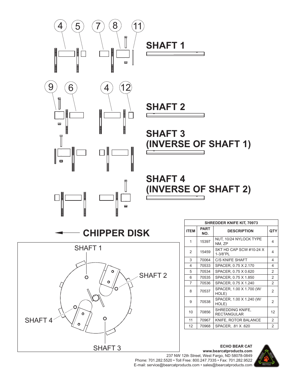 Shaft 1 shaft 2 shaft 3 shaft 4 | Echo Bear Cat 70973 User Manual | Page 2 / 2
