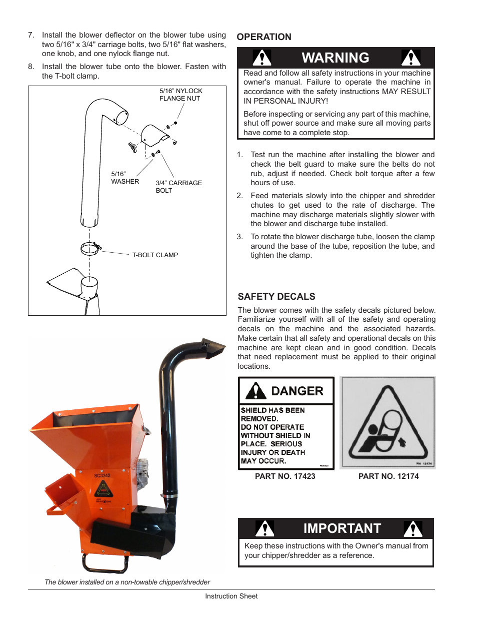 Warning, Important | Echo Bear Cat 70251 User Manual | Page 2 / 4