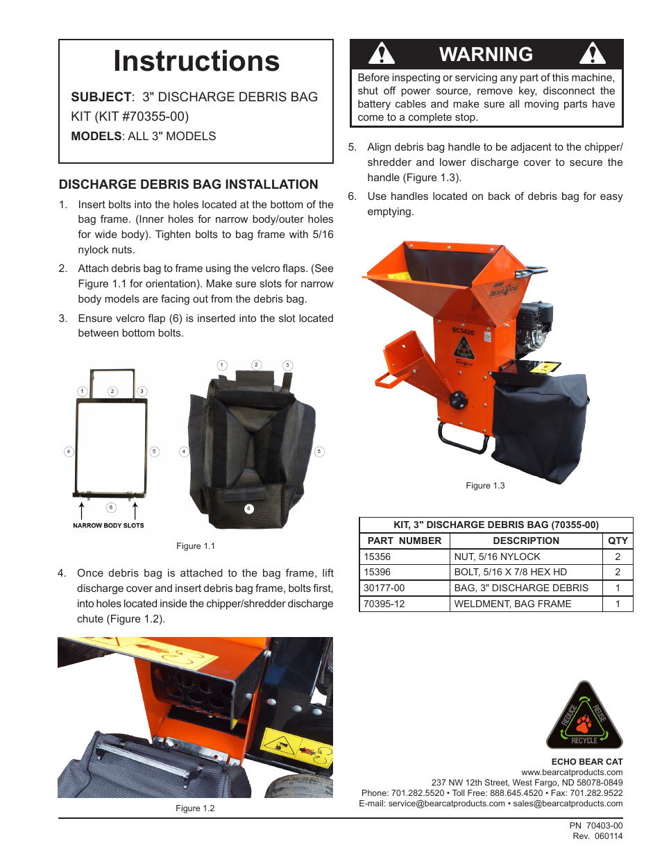 Echo Bear Cat 70355-00 User Manual | 1 page