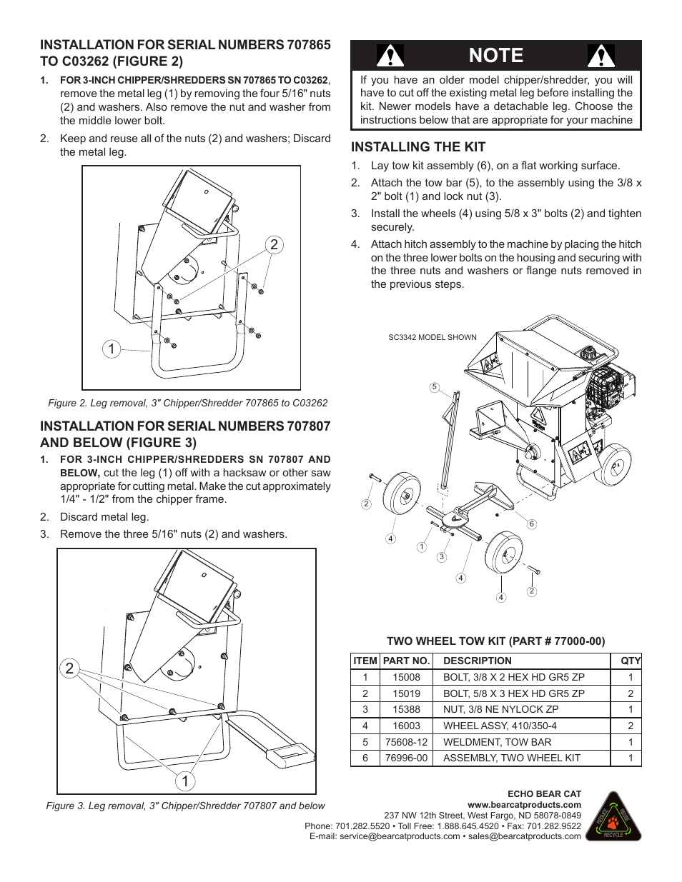 Installing the kit | Echo Bear Cat 70580 User Manual | Page 2 / 2