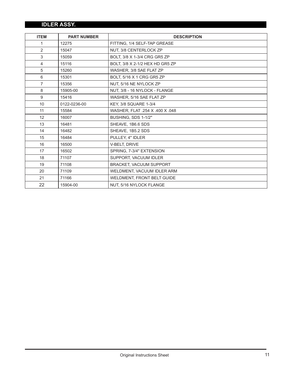 Idler assy | Echo Bear Cat 71110 User Manual | Page 11 / 16