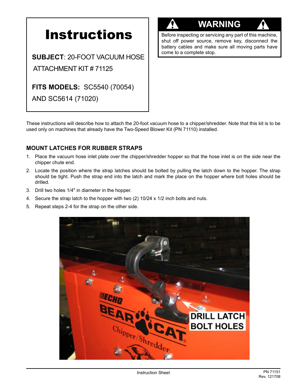 Echo Bear Cat 71125 User Manual | 4 pages